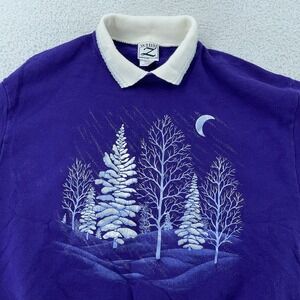 Vtg Winter Moon Trees Collared Sweatshirt Womens M Grannycore‎ Made in USA